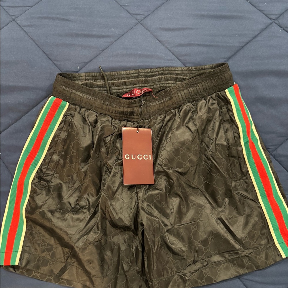 Gucci Dark Brown Shorts with Multicolor Stripes